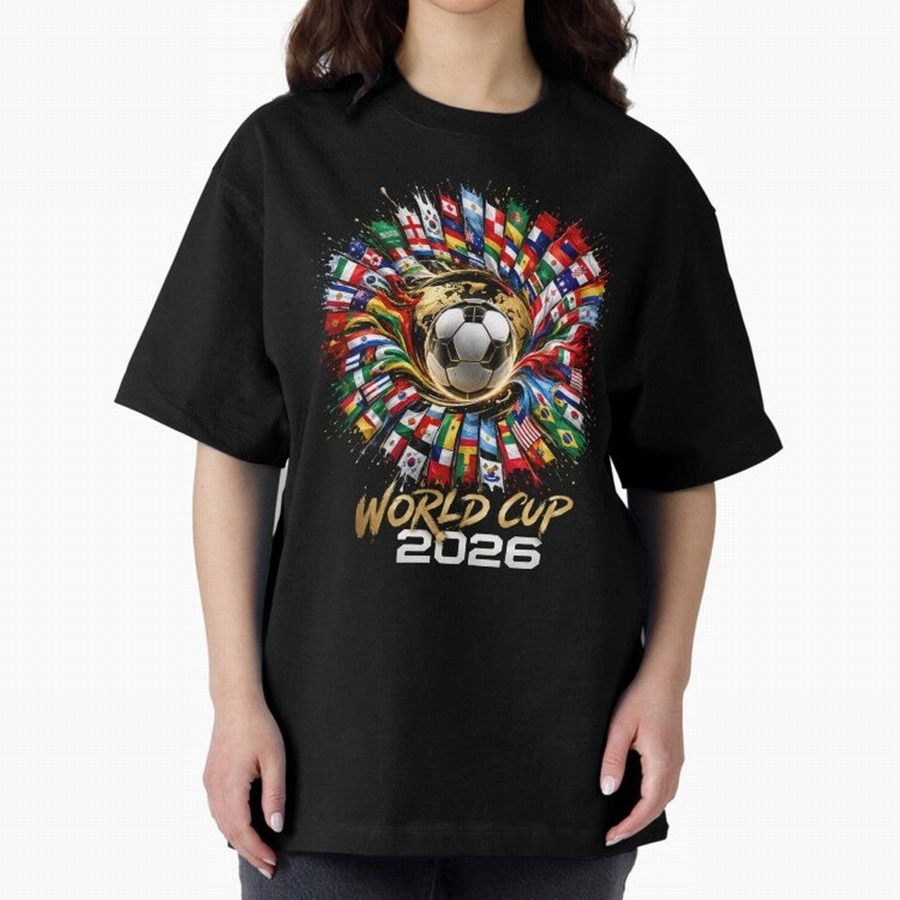 World Cup 2026 Flag Fusion Football T-Shirt Oversized T-Shirt Capture FIFA World Cup 2026 Group Stage Inspired by Neymar, England and Germany Energy, Worldwide Fan Energy, Dramatic Goals, Stadium Lights and Championship Celebrations; Created for