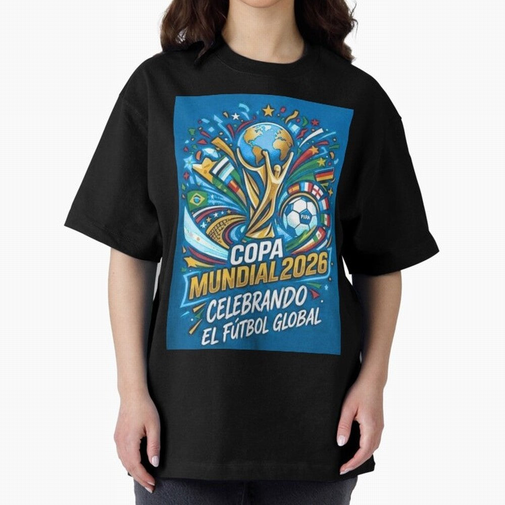 World Cup Oversized T-Shirt Back the Journey through FIFA World Cup 2026 Group Stage Centered on CR7 and Messi, Spain and Netherlands Energy, Soccer Culture, Superstar Moments, National Team Dreams and Competitive Fire; Great for Watch Parties,