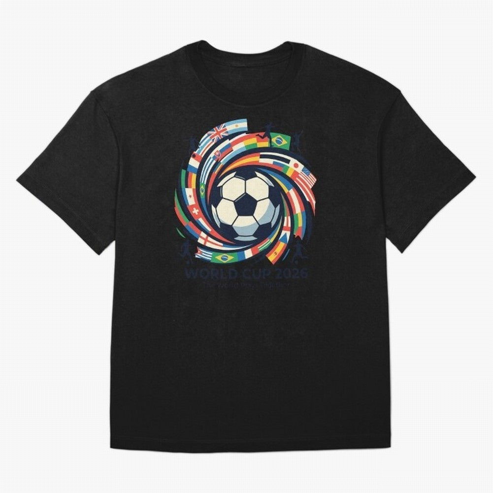 2D World Cup 2026 Football Spiral Flag Design T-Shirt Oversized T-Shirt Make Every Kick Count in FIFA World Cup 2026 for Fans of Messi and Cristiano Ronaldo and Portugal, Bringing Goal Celebration Energy, Supporter Heritage, Football Icons and