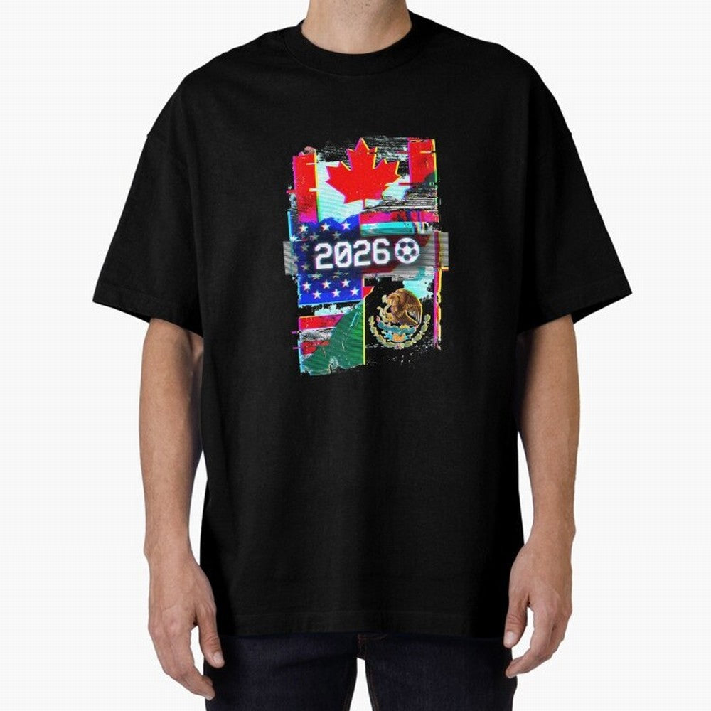 Glitched United 2026 - North America Tournament Emblem Oversized T-Shirt Stand Proud for FIFA World Cup 2026 Group Stage Spirit, Built around Germany, CR7, Supporter Pride, Iconic Celebrations, Legendary Names and Global Match Day Energy; Perfect