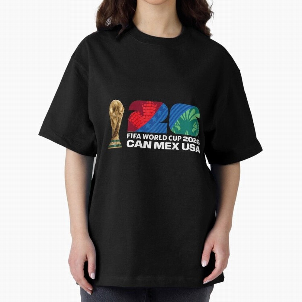 World Cup26 Host Country Trophy Oversized T-Shirt Join the Countdown to Match Day Hype around FIFA World Cup 2026 Group Stage, Neymar, Haaland and Cristiano Ronaldo, Portugal, Spain and Germany, Goal Celebration Energy, Supporter Heritage, Football