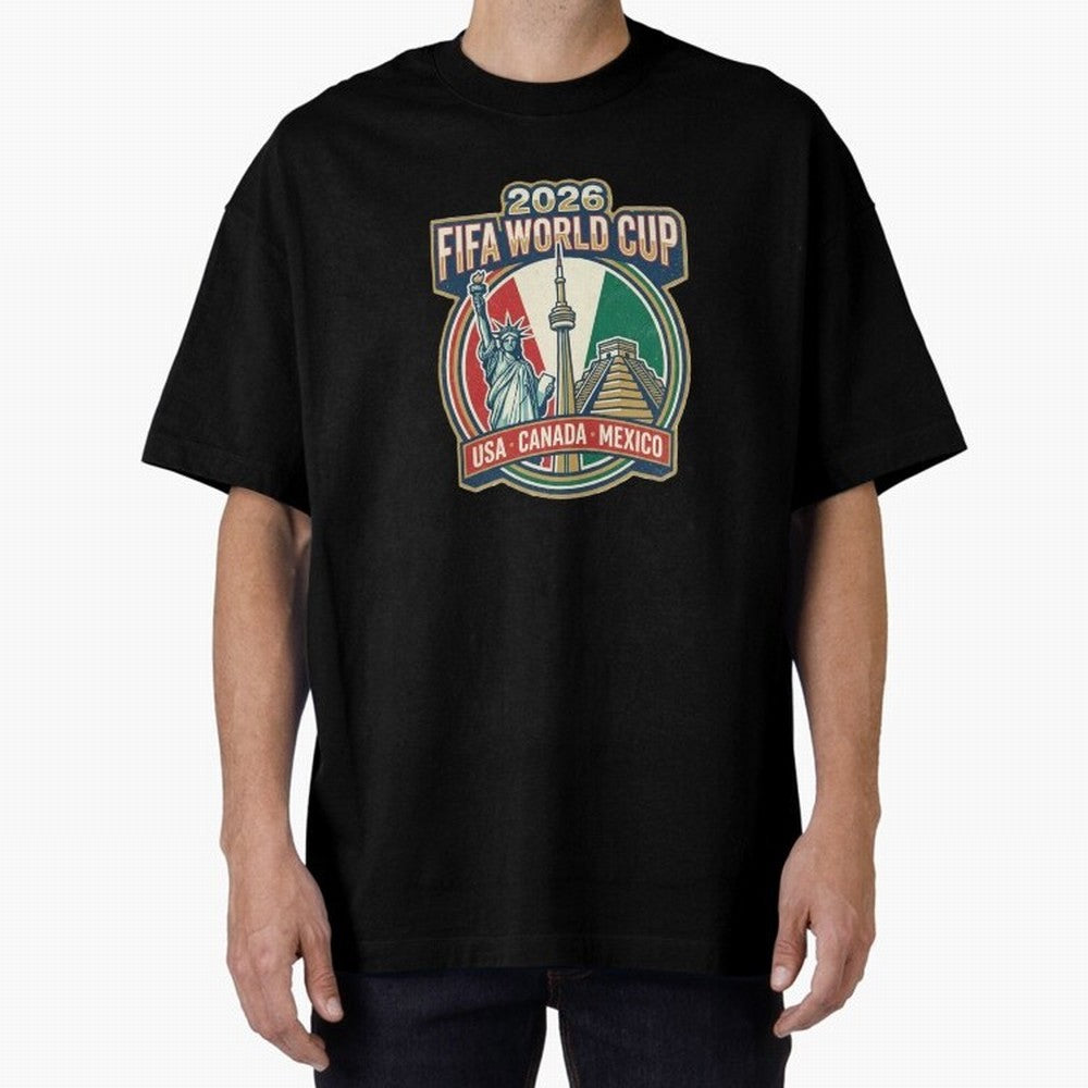 North America United Soccer 2026 Vintage Crest Oversized T-Shirt Refresh Global Football Passion for FIFA World Cup 2026 Group Stage, Filled with Messi, CR7 and Mbappe, Argentina and Brazil, Global Supporter Spirit, Legendary Goals, National Colors