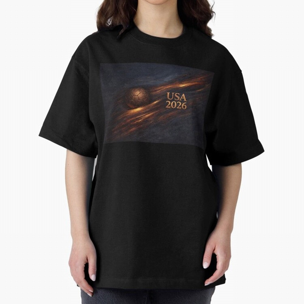 Soccer Ball with USA 2026 Inspired Oversized T-Shirt Bring World Football Passion into FIFA World Cup 2026 Group Stage Featuring CR7 and Messi, Brazil Energy, Classic Soccer Heritage, Championship Pressure, Fan Loyalty and International Pride;