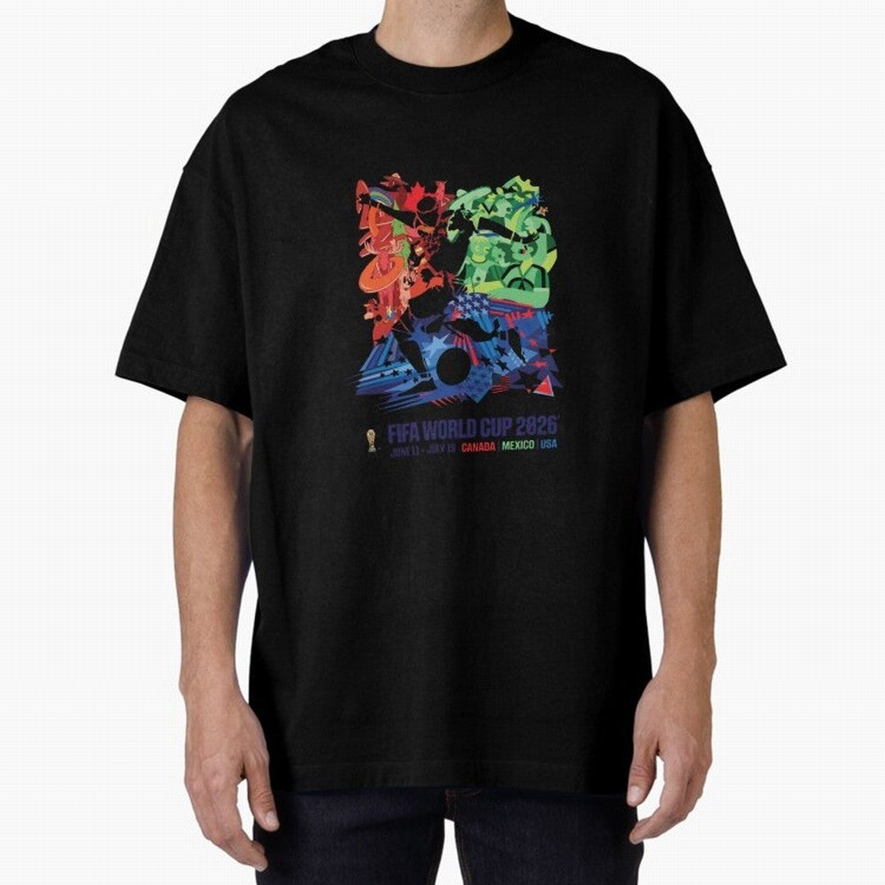 Host Nations Cultural Splash Art Oversized T-Shirt Show Your Love for FIFA World Cup 2026 USA Canada Mexico Highlighting CR7 and Messi, Argentina and Brazil Energy, Football Festival Excitement, Trophy Ambitions, Country Rivalries and Star Player