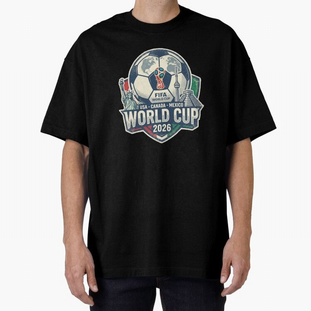 North America United Soccer 2026 Vintage Crest Oversized T-Shirt Create FIFA World Cup 2026 Centered on Messi, CR7 and Mbappe, Portugal Energy, Football Festival Excitement, Trophy Ambitions, Country Rivalries and Star Player Buzz; Created for