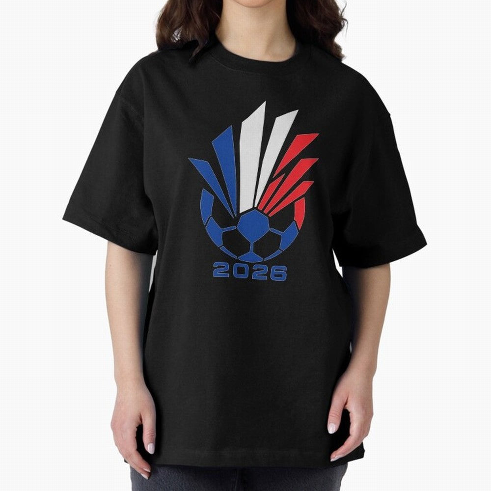 France Soccer 2026 Tricolor Burst Emblem Oversized T-Shirt Show Match Day Excitement for the FIFA World Cup 2026 Group Stage Journey through Cristiano Ronaldo Highlights, Argentina and Brazil Pride, Supporter Pride, Iconic Celebrations, Legendary