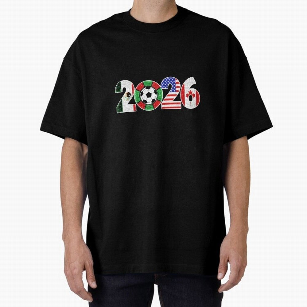 North American Soccer Spirit Team 2026 T-Shirt_82770209 Oversized T-Shirt Join the Global Buzz around the FIFA World Cup 2026 Journey through Messi and Cristiano Ronaldo Highlights, Spain and Netherlands Pride, Goal Celebration Energy, Supporter