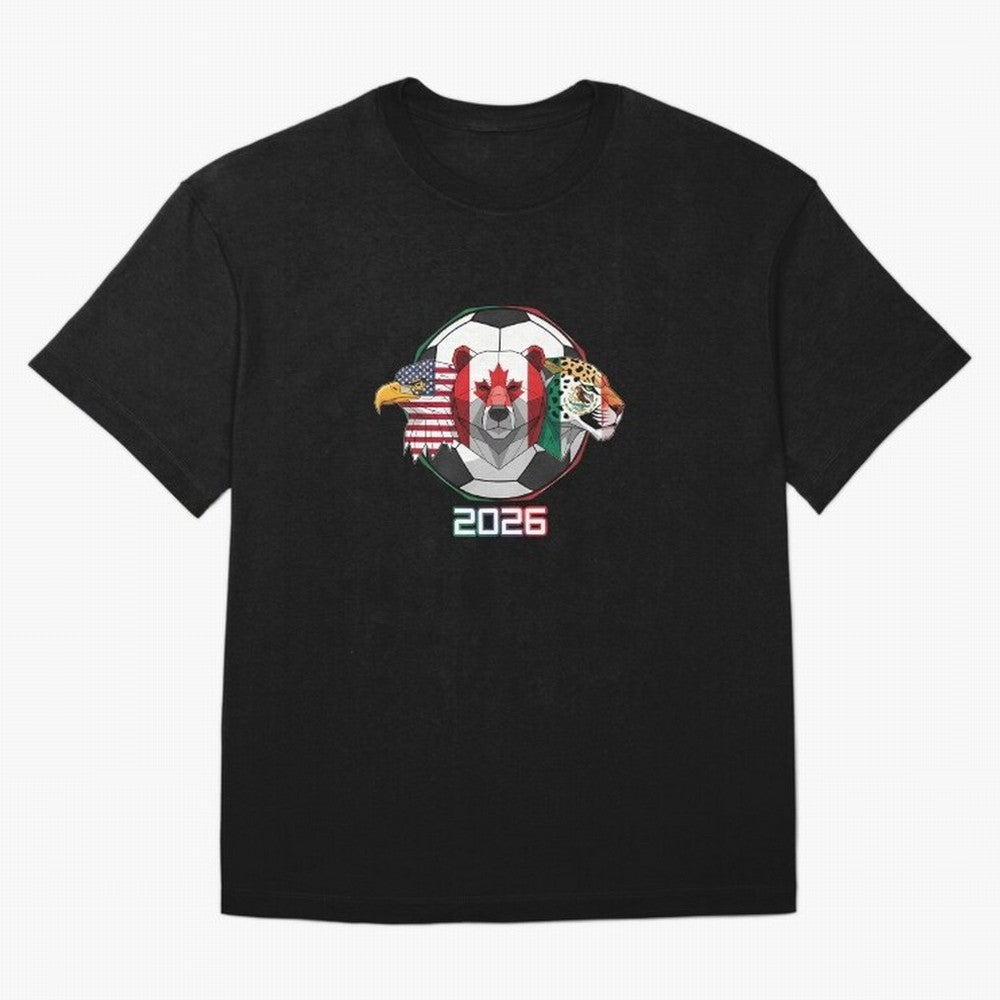 North American Soccer Animals 2026 Oversized T-Shirt Represent FIFA World Cup 2026 USA Canada Mexico for Fans of Haaland and Argentina, Bringing Fan Favorite Moments, National Team Passion, Big Match Drama and Soccer History; Great for Supporters