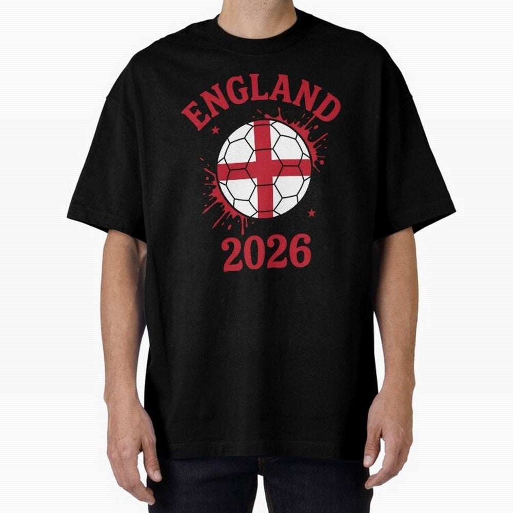 England World Cup 2026 football supporter| St George Cross Football Oversized T-Shirt Celebrate National Team Dreams in Global Football Passion for FIFA World Cup 2026, Connected to Messi, Neymar and Mbappe, Portugal, Spain and Germany, Football