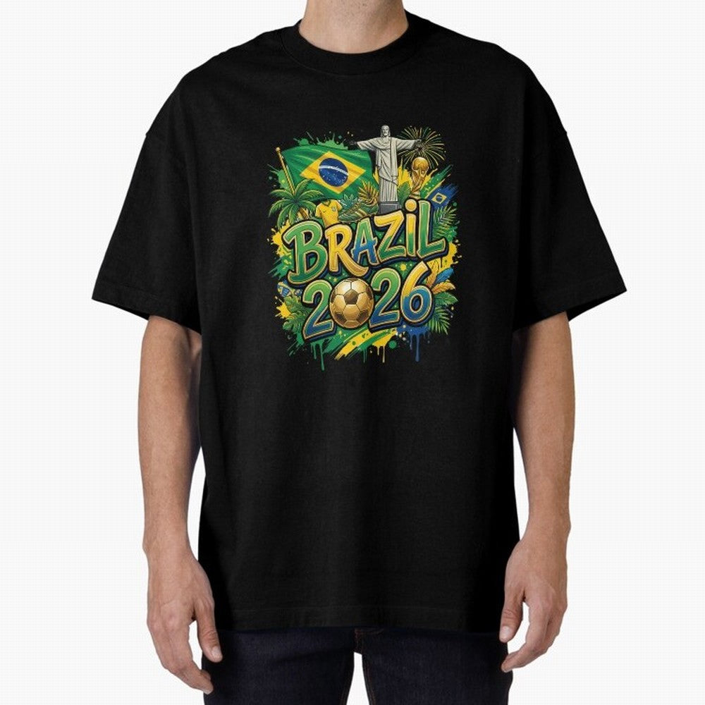 Brazil World Cup 2026 Football Legacy Oversized T-Shirt Represent Football Lovers during the FIFA World Cup 2026 Group Stage Journey through CR7 Highlights, England Pride, Retro Football Energy, Iconic Rivalries, Trophy Chase Drama and Stadium