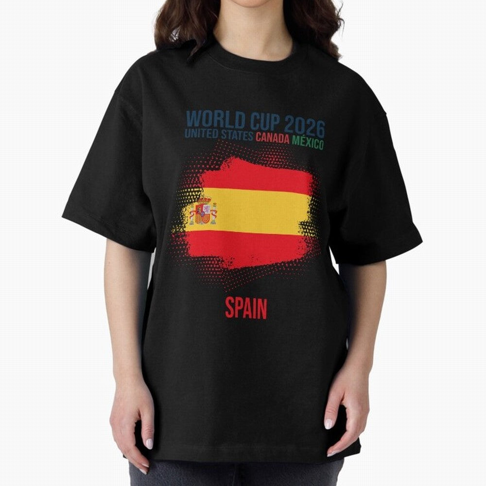 SPAIN WORLD CUP 2026 Oversized T-Shirt Create the FIFA World Cup 2026 USA Canada Mexico Journey through Messi, CR7 and Mbappe Highlights, England Pride, Sports Nostalgia, International Competition, Famous Players and Unforgettable Victories; Ideal