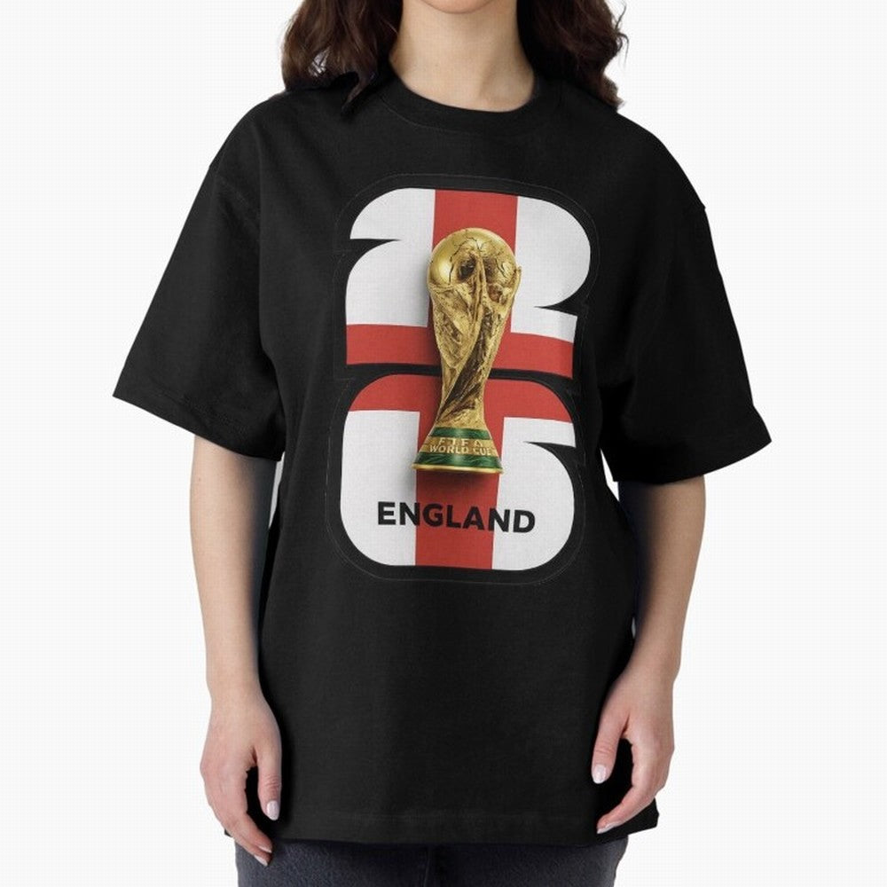England Football World Cup 2026 - Three Lions Gold Trophy Edition Oversized T-Shirt Stand Proud for Match Day Hype around FIFA World Cup 2026 Group Stage, Haaland and Mbappe, France, Stadium Memories, Football Loyalty, International Chants and
