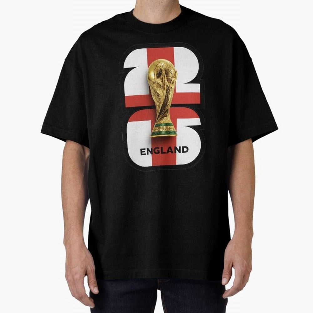 England Football World Cup 2026 - Three Lions Gold Trophy Edition Oversized T-Shirt Stand Proud for Match Day Hype around FIFA World Cup 2026 Group Stage, Haaland and Mbappe, France, Stadium Memories, Football Loyalty, International Chants and