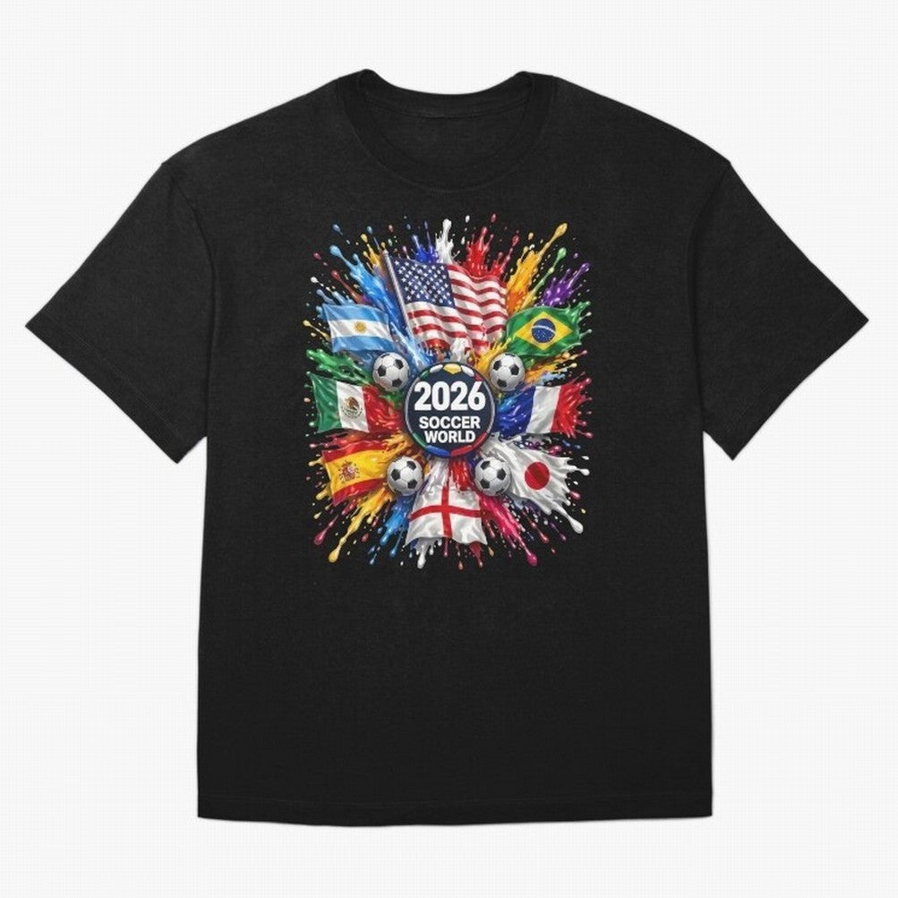 2026 Soccer World Flags USA Mexico Canada Football Paint Splash Graphic Oversized T-Shirt Build FIFA World Cup 2026 USA Canada Mexico for Fans of Neymar, Haaland and Cristiano Ronaldo and Portugal, Spain and Germany, Bringing Championship Spirit,