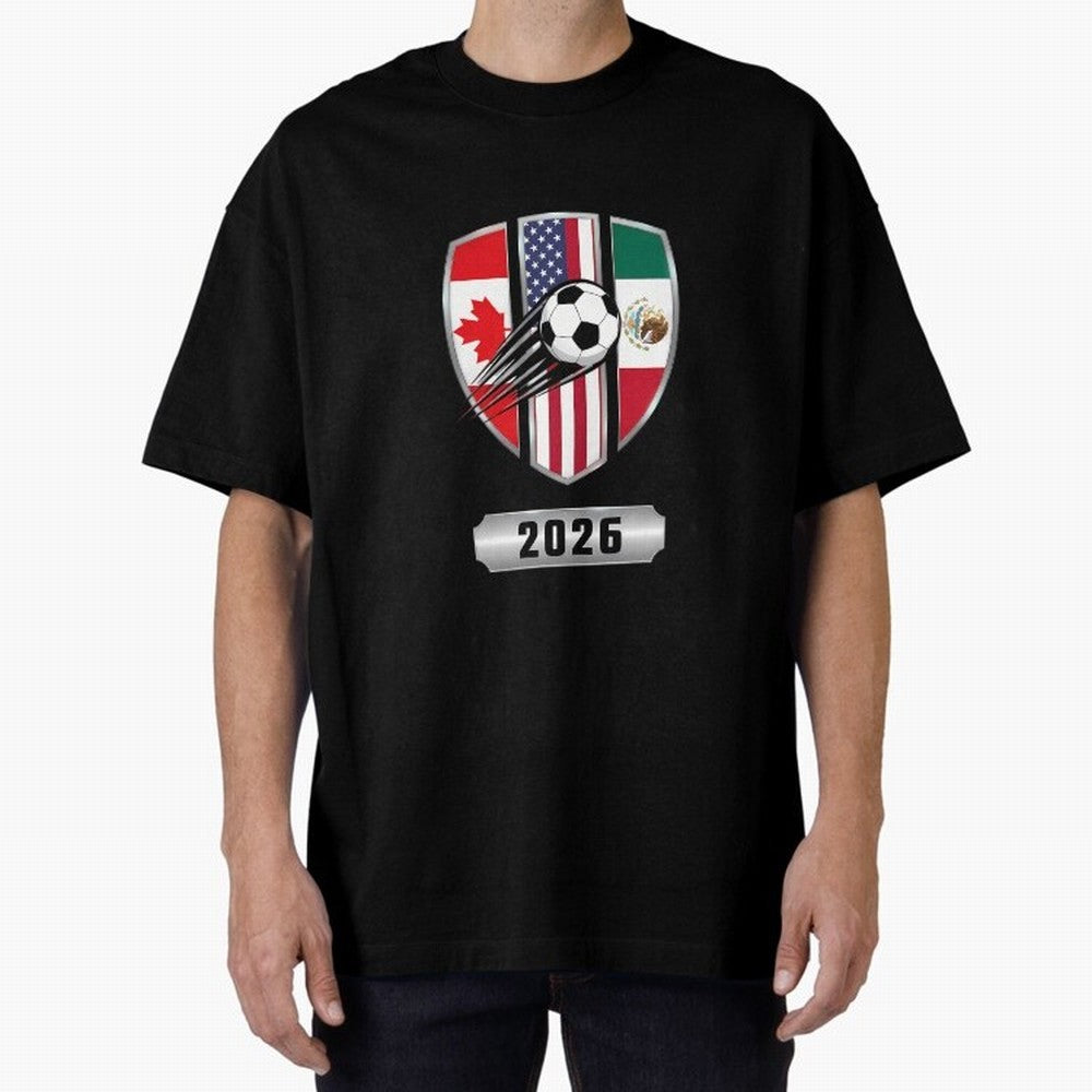 North United America Shield 2026 Cup Oversized T-Shirt Honor Football Greatness during the FIFA World Cup 2026 Journey through CR7 and Messi Highlights, Portugal Pride, Championship Spirit, Famous Goals, Roaring Crowds and International Football