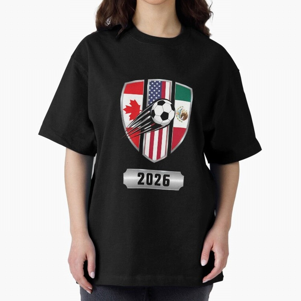 North United America Shield 2026 Cup Oversized T-Shirt Honor Football Greatness during the FIFA World Cup 2026 Journey through CR7 and Messi Highlights, Portugal Pride, Championship Spirit, Famous Goals, Roaring Crowds and International Football