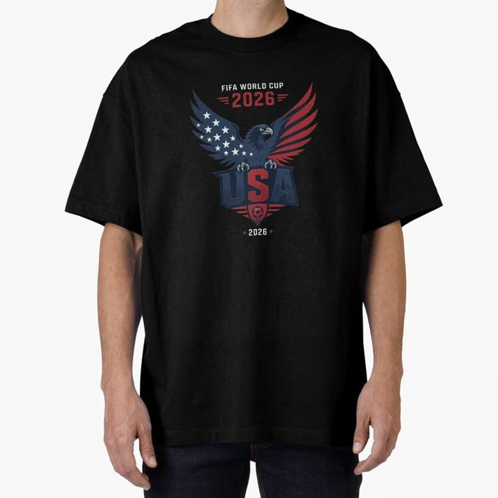 FIFA World Cup 2026 USA Eagle Soccer Logo Oversized T-Shirt Represent FIFA World Cup 2026 USA Canada Mexico for Fans of Mbappe and Neymar and England, France and Netherlands, Bringing Retro Football Energy, Iconic Rivalries, Trophy Chase Drama and