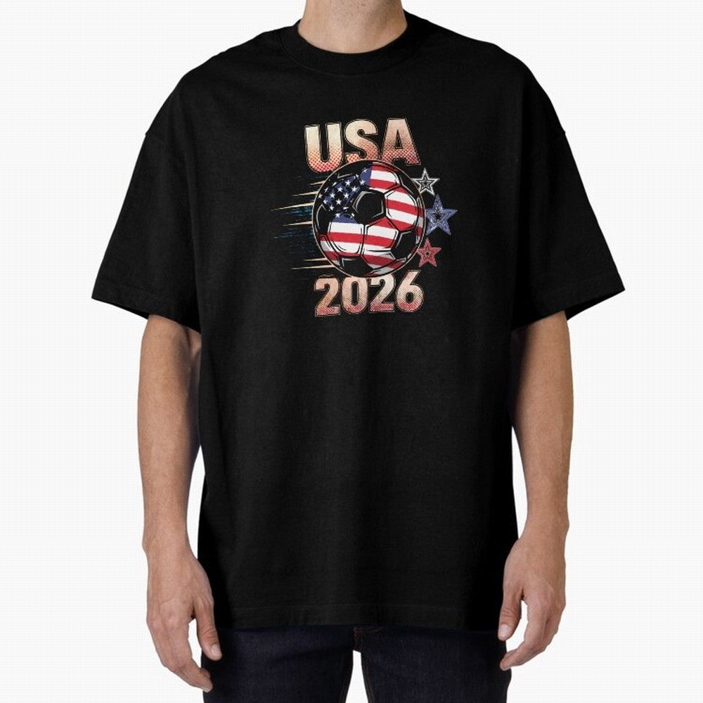 USA Soccer with Red White Blue Stars 2026 Cup T-Shirt_83834283 Oversized T-Shirt Bring International Match Energy to Global Football Passion for FIFA World Cup 2026, Driven by Messi, Neymar and Mbappe, Germany, Championship Spirit, Famous Goals,