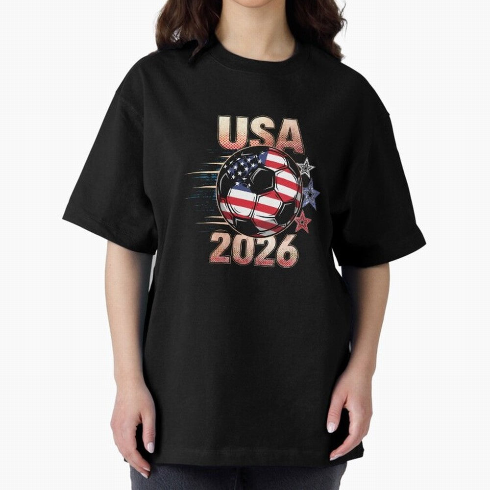 USA Soccer with Red White Blue Stars 2026 Cup T-Shirt_83834283 Oversized T-Shirt Bring International Match Energy to Global Football Passion for FIFA World Cup 2026, Driven by Messi, Neymar and Mbappe, Germany, Championship Spirit, Famous Goals,