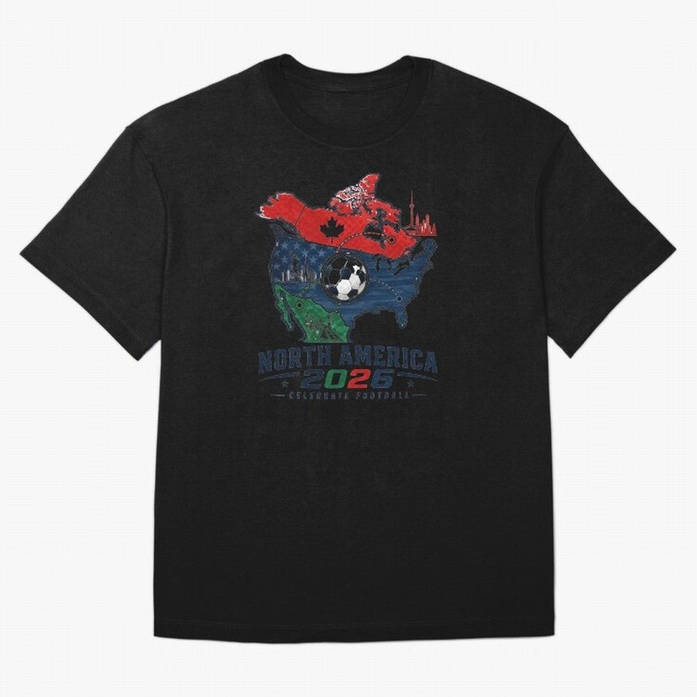 United by Football 2026 North America Soccer Design Oversized T-Shirt Join Supporters Worldwide for FIFA World Cup 2026 USA Canada Mexico for Fans of Mbappe and Neymar and Brazil, Portugal and Argentina, Bringing Champion Mindset, Group Stage Buzz,