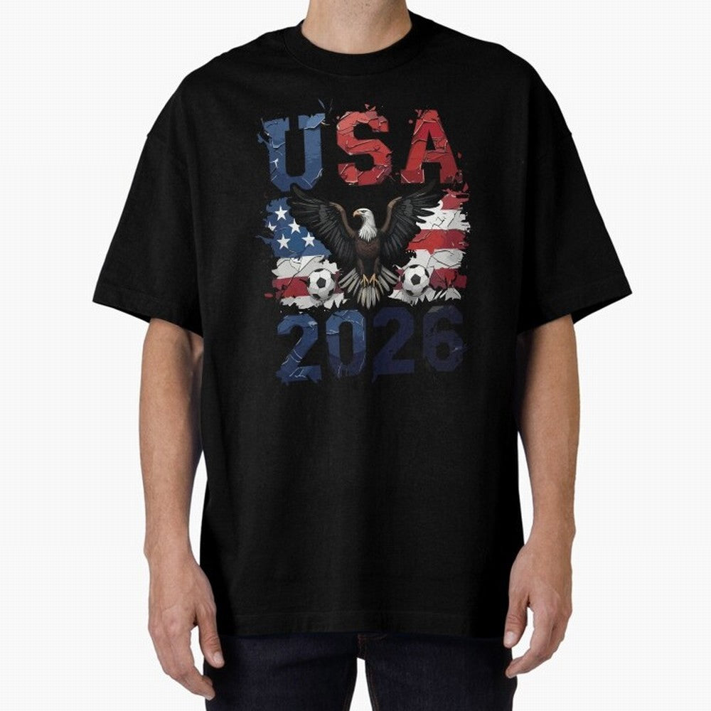 USA 2026 Soccer Eagle - World Cup Football Oversized T-Shirt Showcase Global Football Passion for FIFA World Cup 2026 USA Canada Mexico, Capturing Messi, CR7 and Mbappe, France and Portugal, Global Supporter Spirit, Legendary Goals, National Colors