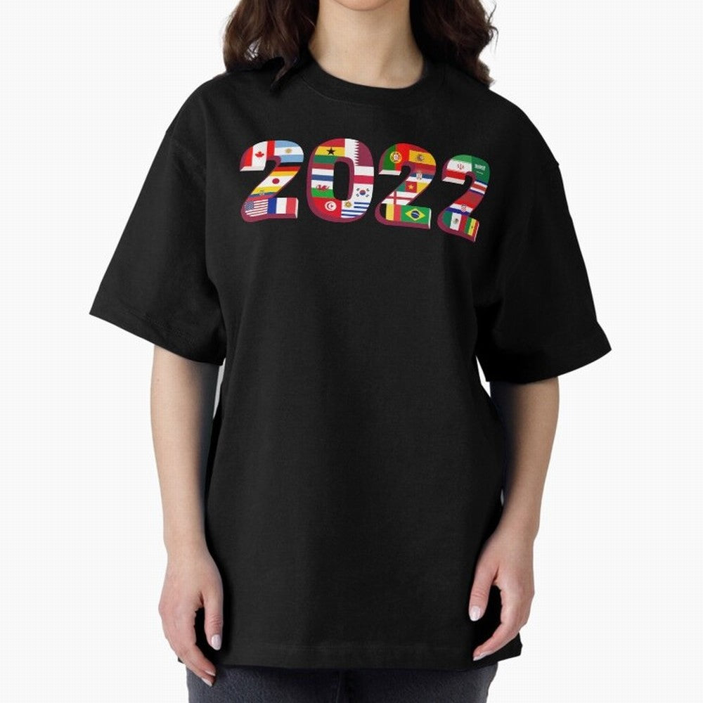 All the 32 Teams that Played in 2022 in Qatar for Football Fans Oversized T-Shirt Show Your Tournament Heart for the FIFA World Cup 2026 USA Canada Mexico Journey through Messi, Neymar and Mbappe Highlights, England and Germany Pride, Stadium
