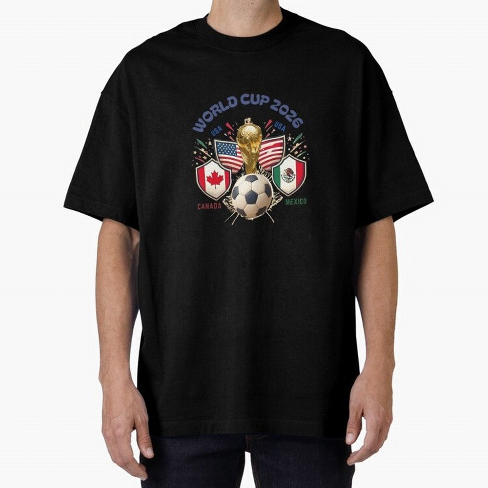 World Cup 2026 Host Nations Crest Oversized T-Shirt Discover Match Day Hype around FIFA World Cup 2026, Cristiano Ronaldo, Haaland and CR7, England, France and Netherlands, Football Festival Excitement, Trophy Ambitions, Country Rivalries and Star