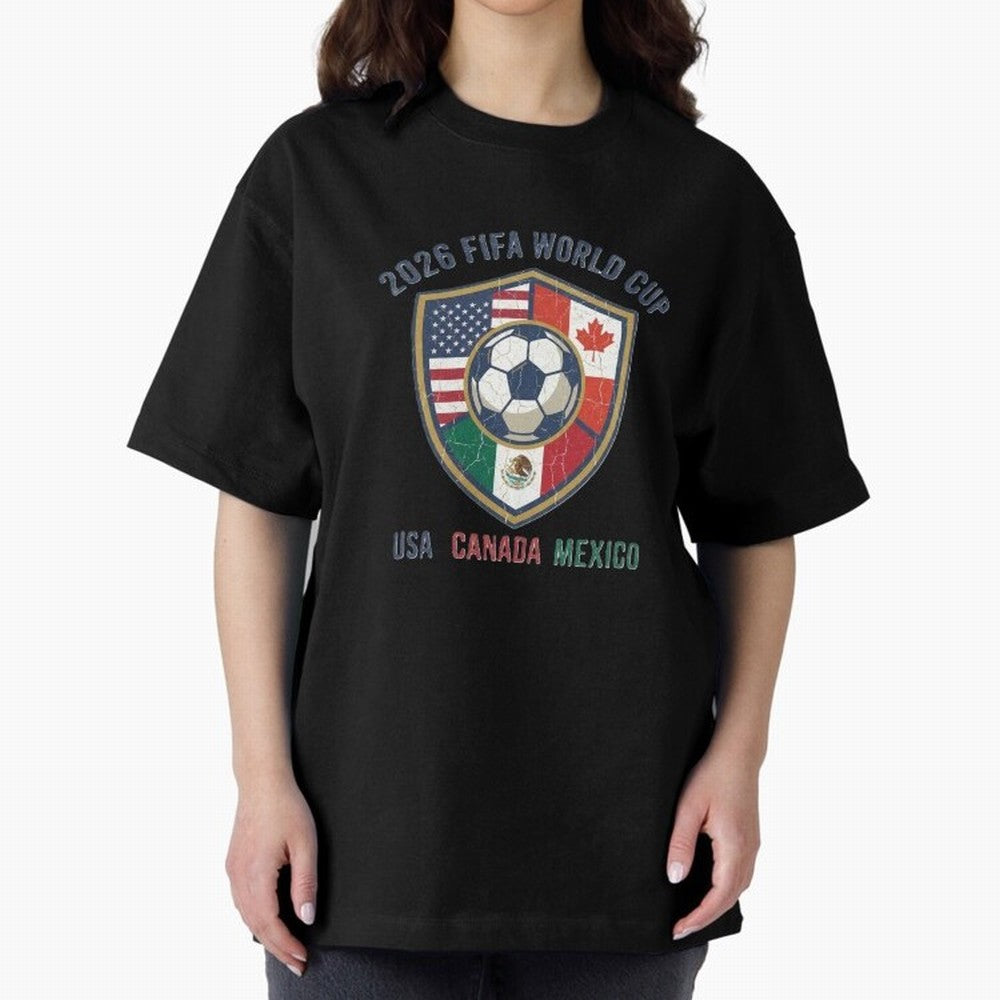 North America United Soccer 2026 Vintage Crest Oversized T-Shirt Make Your Look Match FIFA World Cup 2026 USA Canada Mexico with Messi, CR7 and Mbappe, France Energy, Goal Celebration Energy, Supporter Heritage, Football Icons and Worldwide