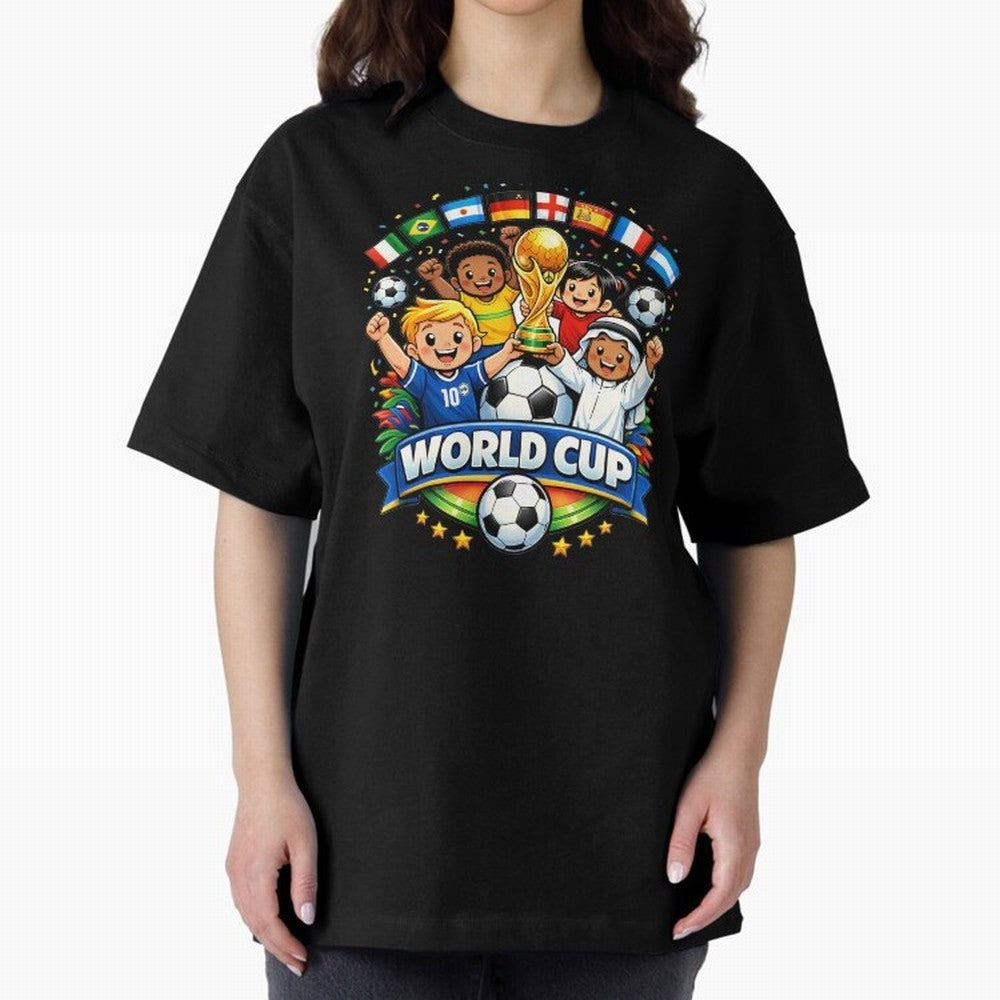 World Cup Football Oversized T-Shirt Live for the Drama of Global Football Passion for FIFA World Cup 2026, Highlighting Neymar, Argentina and Brazil, Championship Spirit, Famous Goals, Roaring Crowds and International Football Unity; Created for
