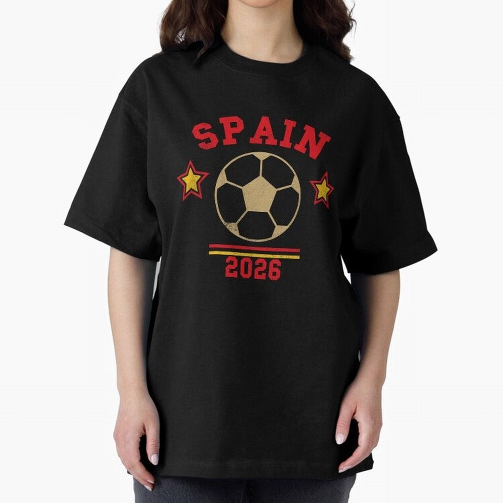 Spain 2026 ¡ª Vintage Soccer Tee Oversized T-Shirt Live the Energy of FIFA World Cup 2026 Spirit, Built around Argentina and Brazil, Messi, Vintage Soccer Flavor, Modern Football Stars, National Flags and Final Night Emotion; Ideal for Fans Who