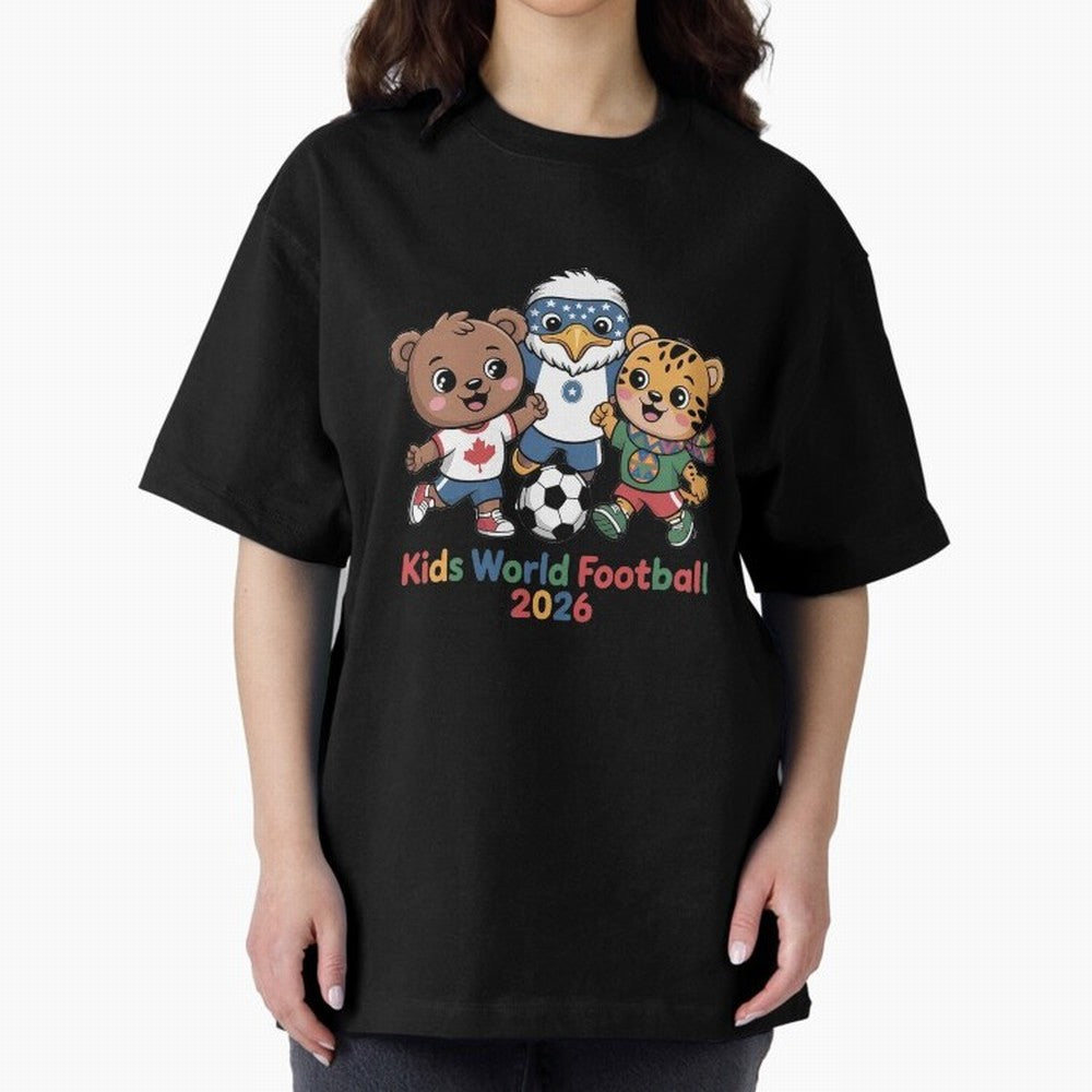 Kids World Football Friends 2026 ¨C Cute Cartoon Soccer Characters for Children Oversized T-Shirt Carry the Colors and Pride of FIFA World Cup 2026 Group Stage Spirit, Inspired by Portugal, Messi, CR7 and Mbappe, Classic Soccer Heritage,