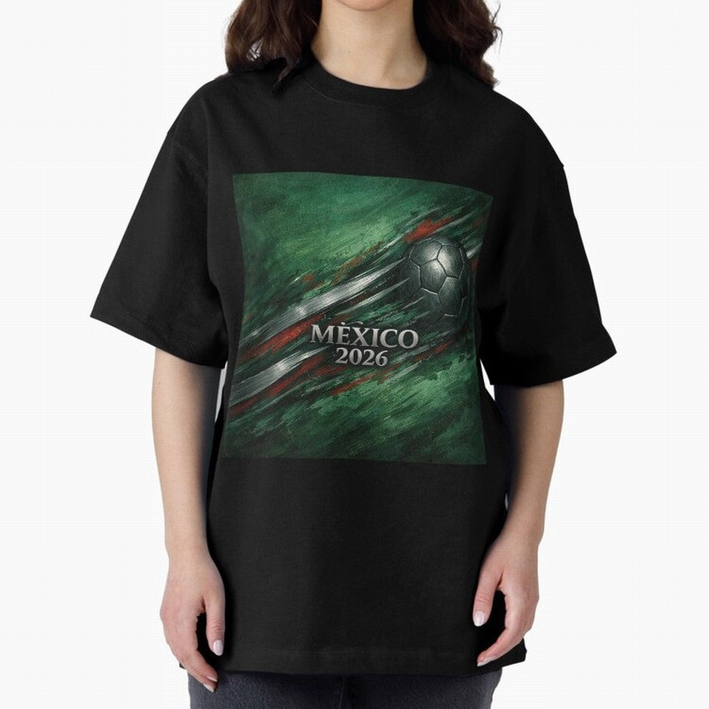 Mexico 2026 Football with Metallic Silver Line Oversized T-Shirt Upgrade Match Day Hype around FIFA World Cup 2026, Messi, CR7 and Mbappe, Netherlands, Football History, Final Match Energy, Crowd Noise and Once in a Lifetime Moments; Perfect for
