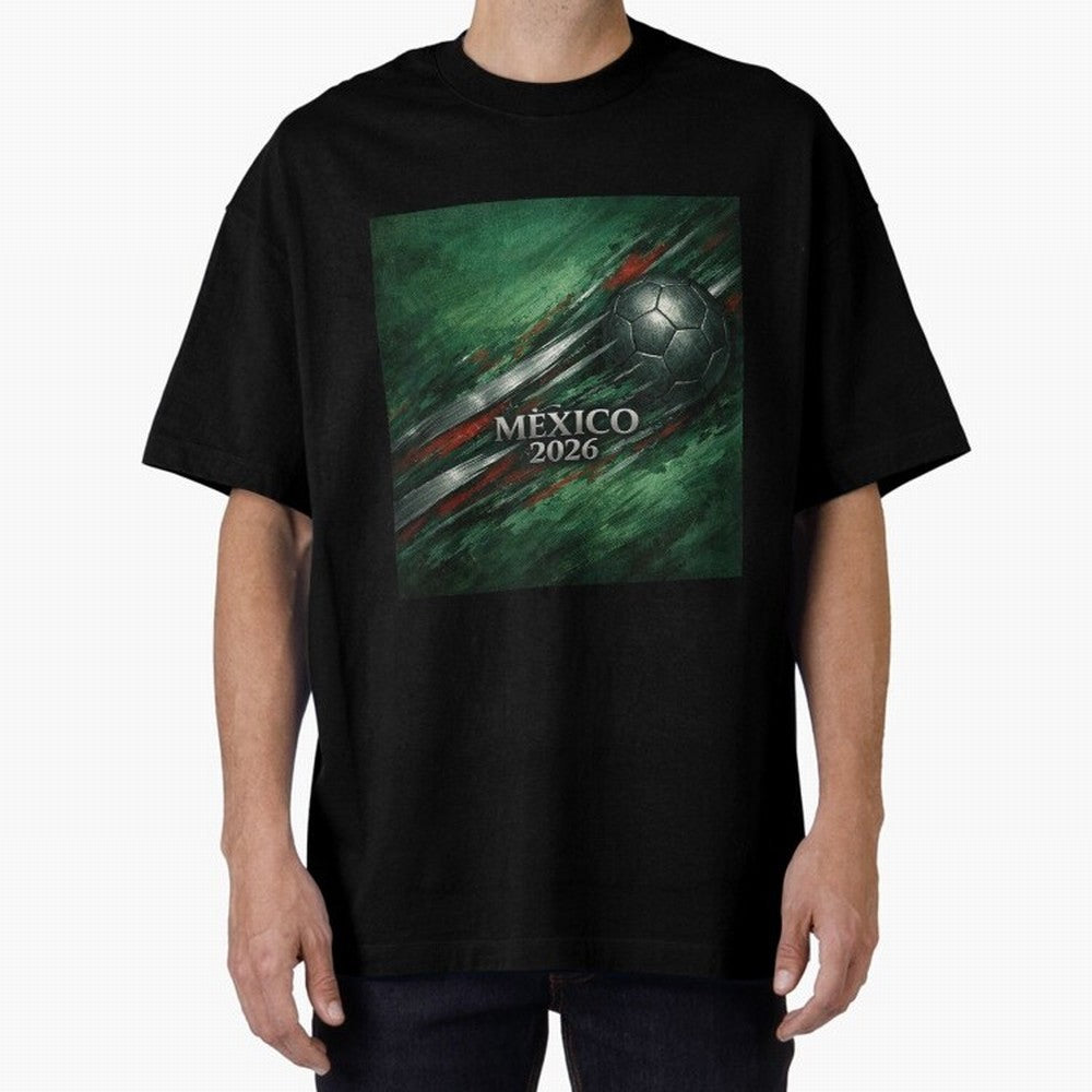 Mexico 2026 Football with Metallic Silver Line Oversized T-Shirt Upgrade Match Day Hype around FIFA World Cup 2026, Messi, CR7 and Mbappe, Netherlands, Football History, Final Match Energy, Crowd Noise and Once in a Lifetime Moments; Perfect for