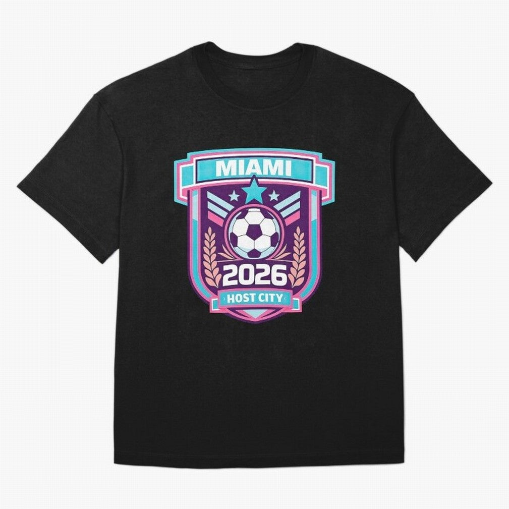Miami 2026 Host City Emblem Welcoming the World Cup Oversized T-Shirt Make the Season About FIFA World Cup 2026 Group Stage Spirit, Driven by England, France and Netherlands, Neymar, Haaland and Cristiano Ronaldo, Classic Soccer Heritage,