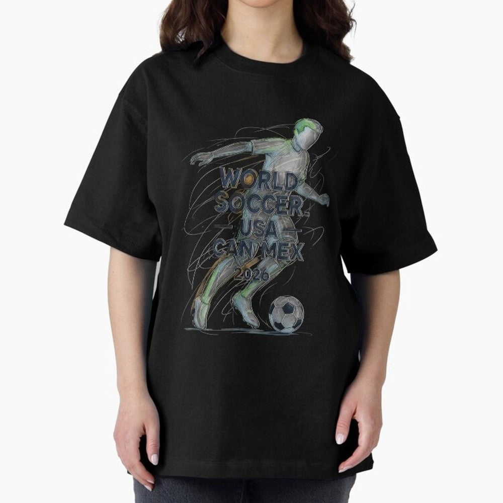Triumphant Kick 2026 Oversized T-Shirt Fuel the Hype around the FIFA World Cup 2026 USA Canada Mexico Journey through Cristiano Ronaldo, Haaland and CR7 Highlights, Portugal, Spain and Germany Pride, Goal Celebration Energy, Supporter Heritage,