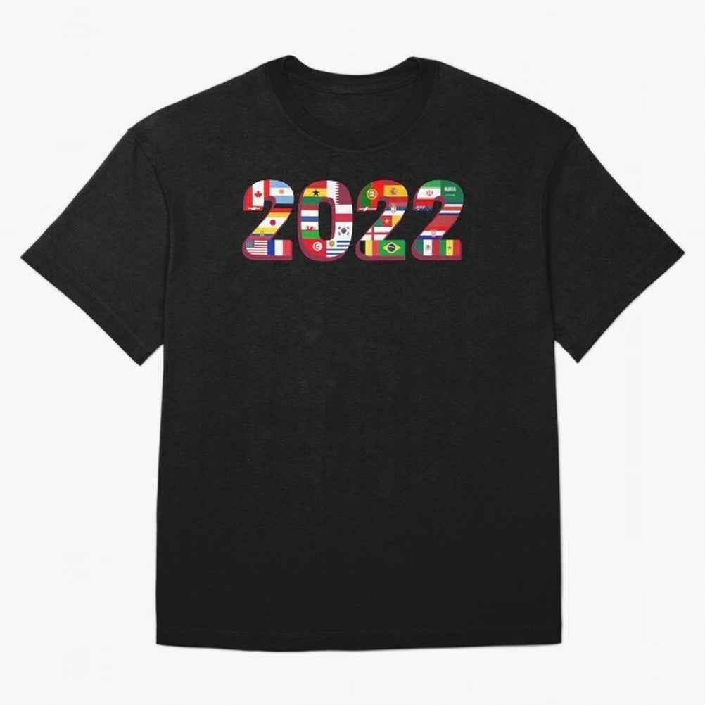 Flags of the 32 Teams that Played in Qatar in 2022 for Football Fans Oversized T-Shirt Relive the FIFA World Cup 2026 USA Canada Mexico Journey through Neymar, Haaland and Cristiano Ronaldo Highlights, France and Portugal Pride, Global Supporter