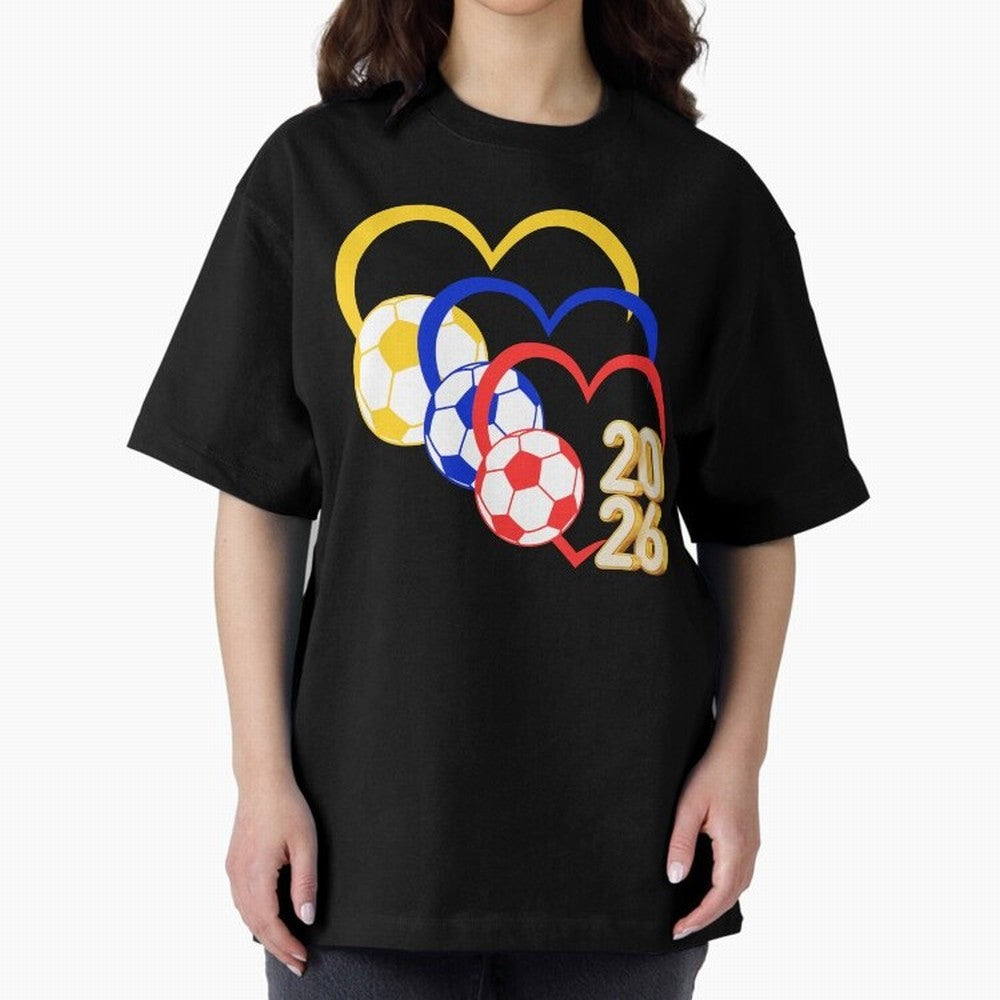 Football 2026 Hearts Colombia Sports Design Oversized T-Shirt Stand with FIFA World Cup 2026 Spirit, Capturing England, France and Netherlands, Messi, CR7 and Mbappe, Match Day Excitement, Supporter Culture, Golden Goals and Global Football