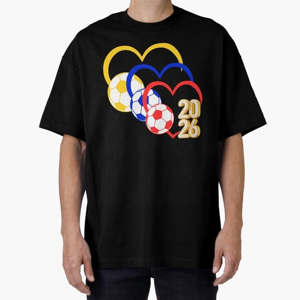 Football 2026 Hearts Colombia Sports Design Oversized T-Shirt Stand with FIFA World Cup 2026 Spirit, Capturing England, France and Netherlands, Messi, CR7 and Mbappe, Match Day Excitement, Supporter Culture, Golden Goals and Global Football