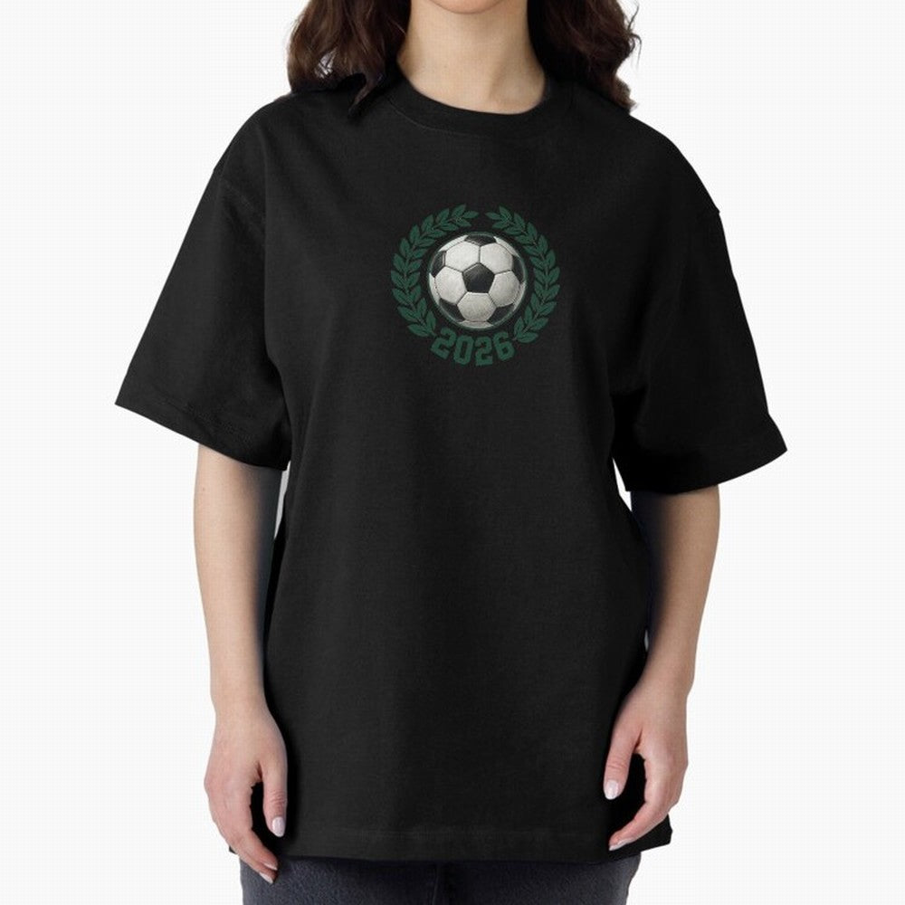 Retro Soccer 2026 Varsity Laurel Wreath Graphic Oversized T-Shirt Represent Football Lovers during Global Football Passion for FIFA World Cup 2026 Group Stage, Made for Neymar, Haaland and Cristiano Ronaldo, England, Stadium Memories, Football