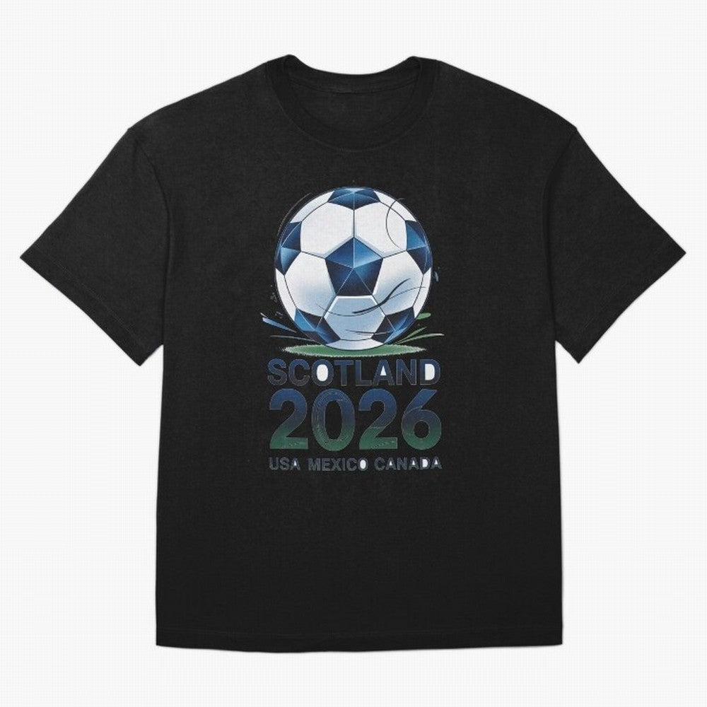Scotland Soccer Football Design 2026 Oversized T-Shirt Spotlight the FIFA World Cup 2026 USA Canada Mexico Journey through Haaland Highlights, Spain Pride, Global Supporter Spirit, Legendary Goals, National Colors and Tournament Celebration;