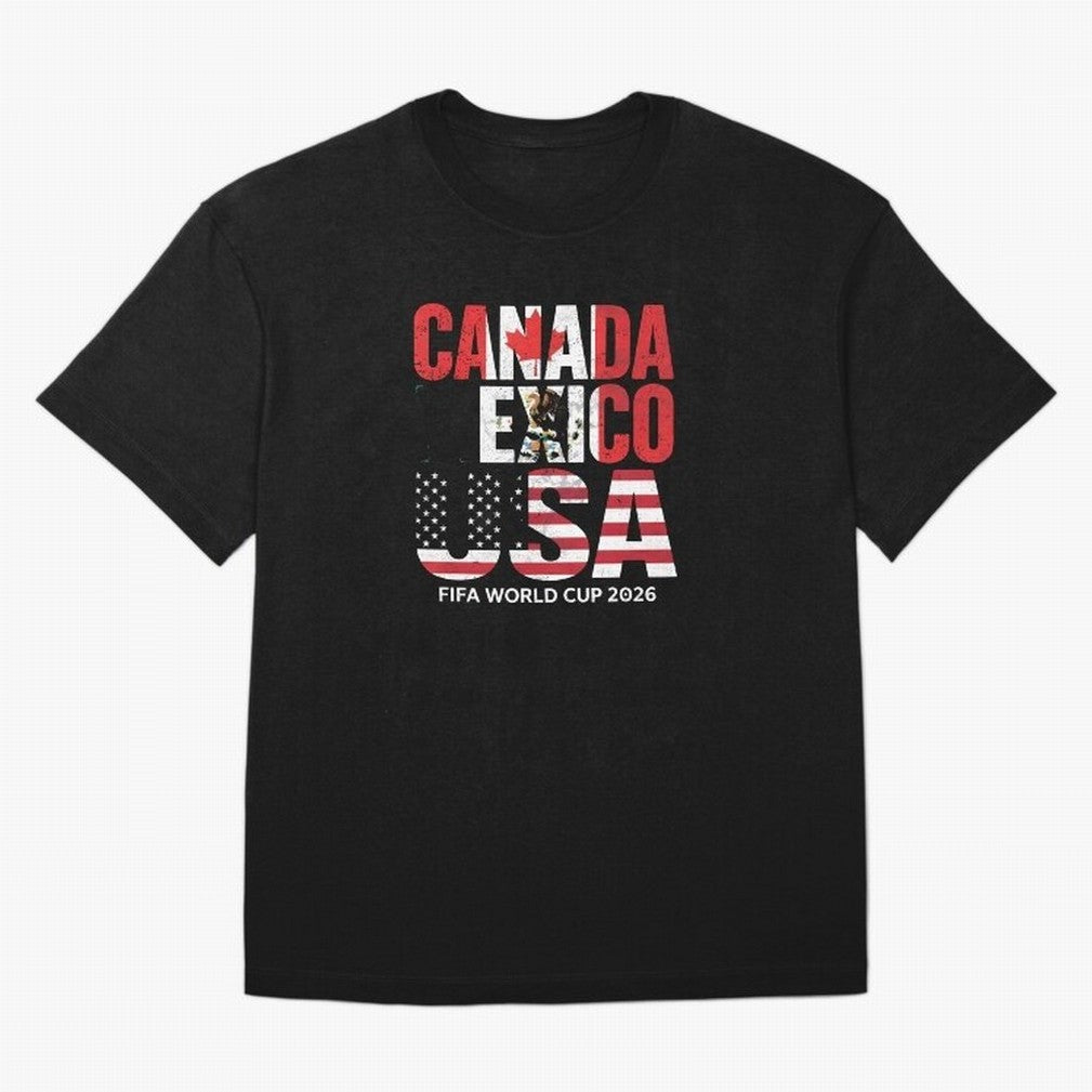 United 2026 World Cup - Canada, Mexico, USA Flags T-Shirt_83138002 Oversized T-Shirt Feel the Trophy Chase of the FIFA World Cup 2026 Group Stage Journey through Messi Highlights, Brazil Pride, Game Day Rituals, Football Legends, Country Pride and