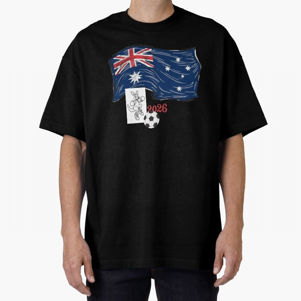 Australia 2026 Soccer Pride - Boxing Kangaroo & Dynamic Waving Flag. Oversized T-Shirt Feel the Heartbeat of Global Football Passion for FIFA World Cup 2026 USA Canada Mexico, Driven by Neymar, Haaland and Cristiano Ronaldo, Argentina and Brazil,