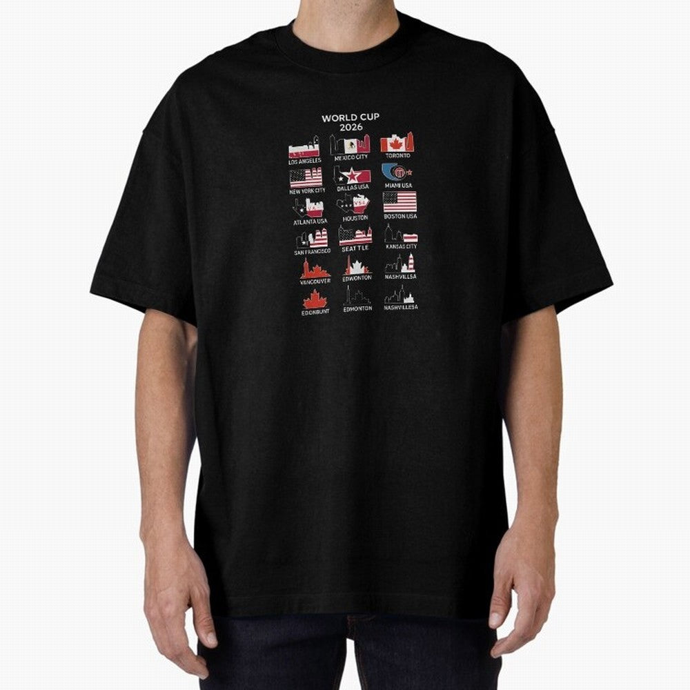 World Cup 2026 Host Cities T-Shirt_84292126 Oversized T-Shirt Enjoy the Biggest Football Party of Global Football Passion for FIFA World Cup 2026 USA Canada Mexico, Inspired by Haaland, Argentina, Worldwide Fan Energy, Dramatic Goals, Stadium