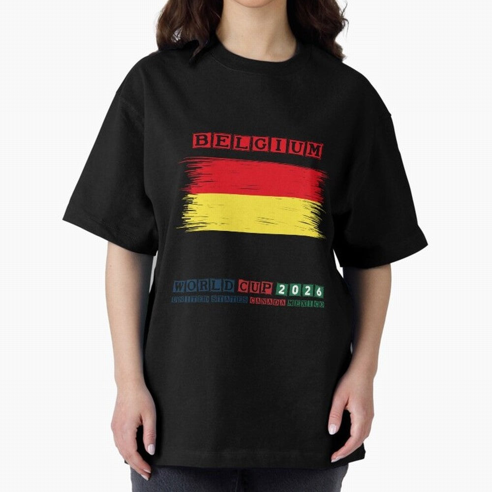 BELGIUM WORLD CUP 2026 Oversized T-Shirt Bring Retro Soccer Energy to Global Football Passion for FIFA World Cup 2026 Group Stage, Driven by Messi and Cristiano Ronaldo, Argentina, France and Brazil, Goal Celebration Energy, Supporter Heritage,