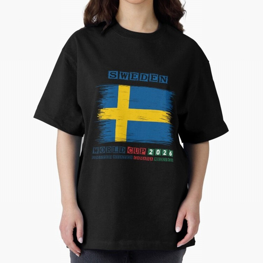SWEDEN WORLD CUP 2026 Oversized T-Shirt Support Iconic Players in Global Football Passion for FIFA World Cup 2026, Driven by CR7, France and Portugal, Champion Mindset, Group Stage Buzz, Knockout Tension and Passionate Fan Culture; Perfect for