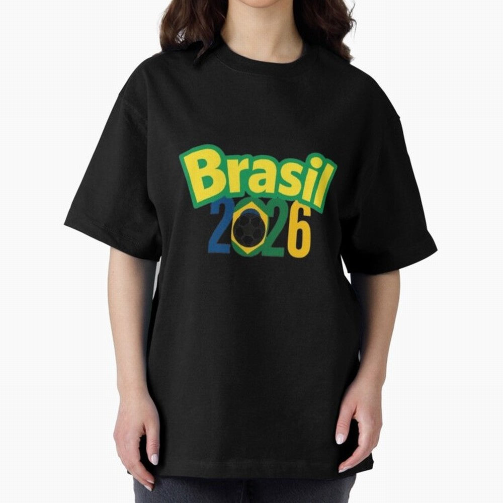 Brasil 2026 Football Mission - Road to Next World Cup T-Shirt Oversized T-Shirt Live the Energy of FIFA World Cup 2026 Spirit, Celebrating Spain and Netherlands, Cristiano Ronaldo, Championship Spirit, Famous Goals, Roaring Crowds and International
