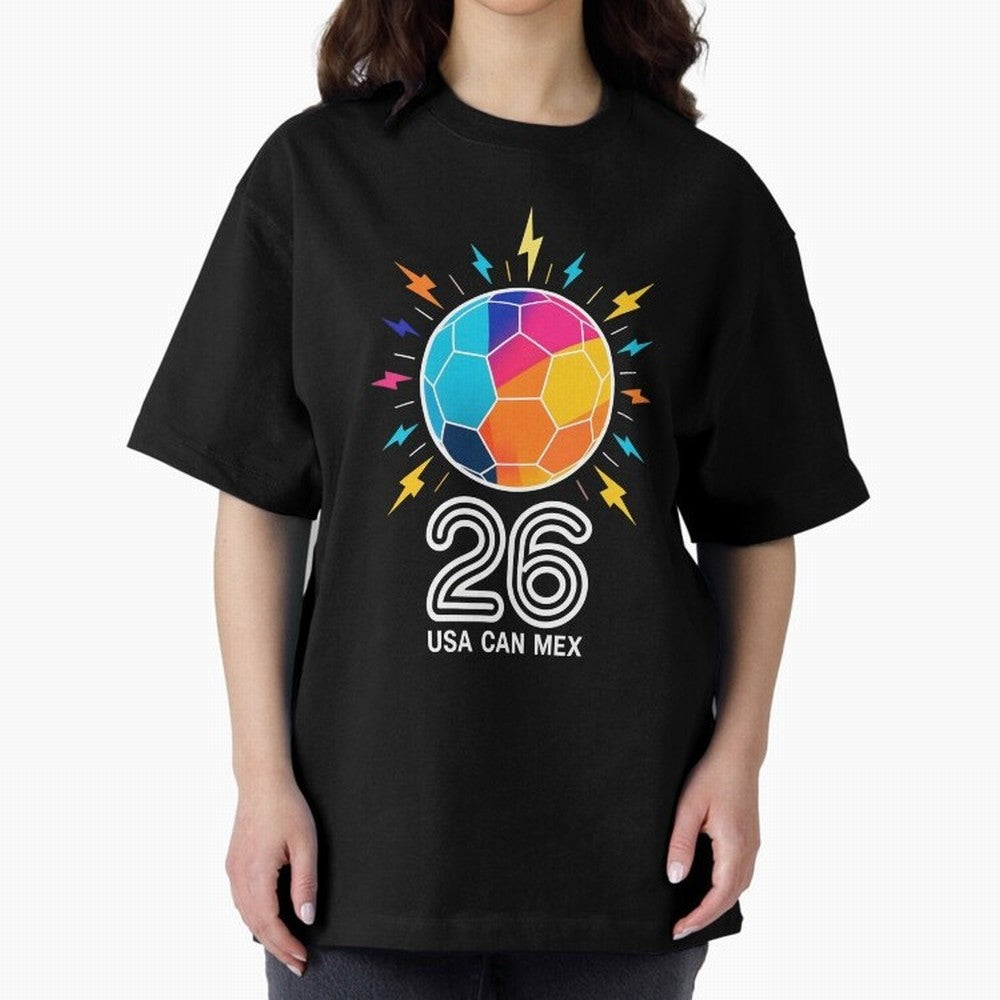 2026 Colorful Soccer Ball USA Canada Mexico 26 Oversized T-Shirt Relive Global Football Passion for FIFA World Cup 2026 USA Canada Mexico, Centered on Neymar, Haaland and Cristiano Ronaldo, Argentina, France and Brazil, Retro Football Energy,