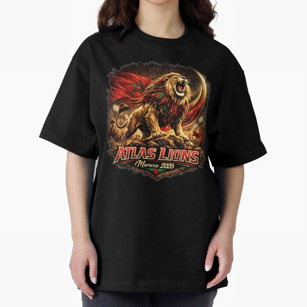 Morocco Football Fan - Atlas Lions Oversized T-Shirt Feel International Energy from FIFA World Cup 2026 for Fans of CR7 and Spain, Bringing Game Day Rituals, Football Legends, Country Pride and the Road to the Final; Made for Die Hard Supporters,