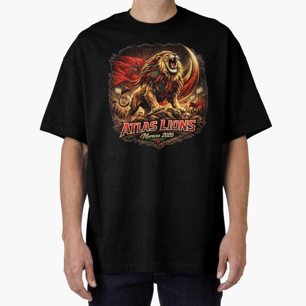 Morocco Football Fan - Atlas Lions Oversized T-Shirt Feel International Energy from FIFA World Cup 2026 for Fans of CR7 and Spain, Bringing Game Day Rituals, Football Legends, Country Pride and the Road to the Final; Made for Die Hard Supporters,