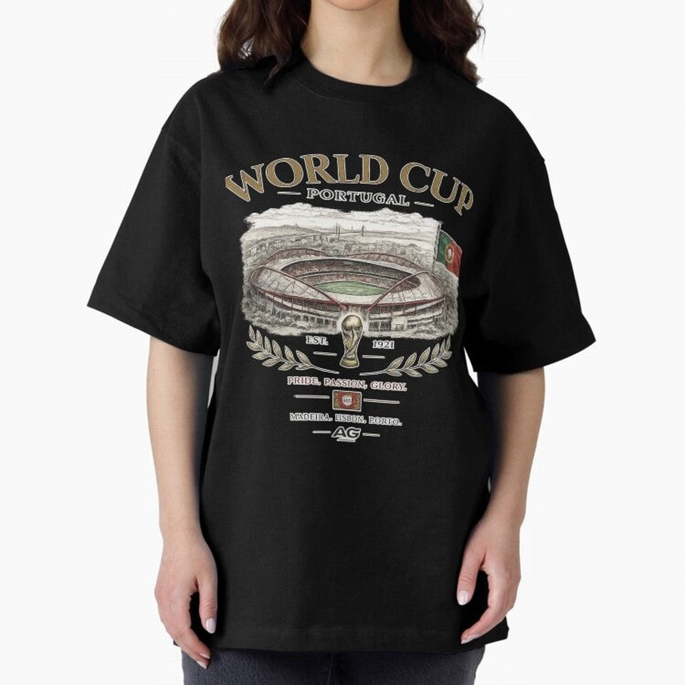 Portugal World Cup Estadio Da Luz Oversized T-Shirt Celebrate Football Dreams Across FIFA World Cup 2026 USA Canada Mexico for Fans of Mbappe and Neymar and Argentina and Brazil, Bringing Football Passion, Legendary Performances, Festival Vibes and